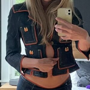 DSQUARED2 2005 Vintage Blue Denim & Orange Piping Peplum Jacket 44IT RUNS SMALL